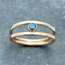 Load image into Gallery viewer, Parallel Universe: Blue Diamond and White/Rose Gold Ring
