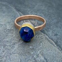 Load image into Gallery viewer, Natural Wonder: Blue Sapphire/Pink Diamonds Rose Gold Ring