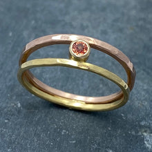 Load image into Gallery viewer, Parallel Universe: Padparadscha Sapphire and Yellow/Rose Gold Ring