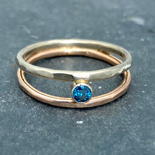 Load image into Gallery viewer, Parallel Universe: Blue Diamond and White/Rose Gold Ring