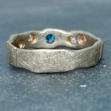 Load image into Gallery viewer, Textured Bark: Blue and White Diamonds/Palladium White Gold Ring