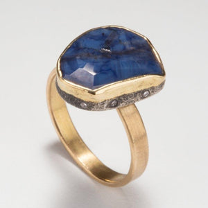 Natural Wonder: Blue Sapphire/White Diamonds Yellow Gold Ring