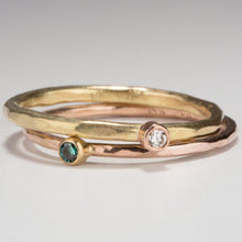 Load image into Gallery viewer, Forged: Green Diamond and Rose Gold Hammered Ring