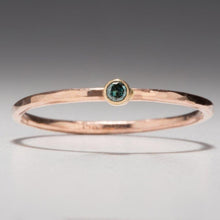 Load image into Gallery viewer, Forged: Green Diamond and Rose Gold Hammered Ring