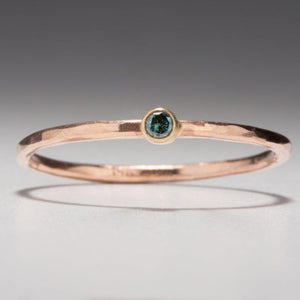 Forged: Green Diamond and Rose Gold Hammered Ring