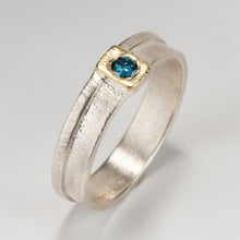 Load image into Gallery viewer, Rounded Rectangle: Blue Diamond Sterling Silver Ring
