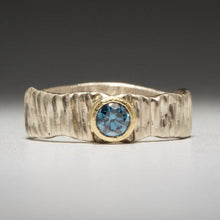 Load image into Gallery viewer, Textured Bark: Blue Diamond and Palladium White Gold Ring
