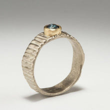 Load image into Gallery viewer, Textured Bark: Blue Diamond and Palladium White Gold Ring