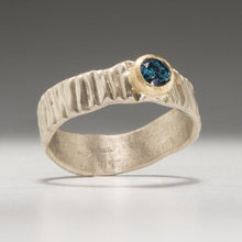 Load image into Gallery viewer, Textured Bark: Blue Diamond and Palladium White Gold Ring
