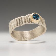 Load image into Gallery viewer, Textured Bark: Blue Diamond and Palladium White Gold Ring