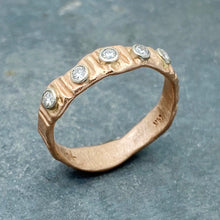 Load image into Gallery viewer, Textured Bark: Five-Diamond Rose Gold Ring
