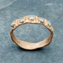 Load image into Gallery viewer, Textured Bark: Five-Diamond Rose Gold Ring

