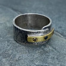 Load image into Gallery viewer, Modern Simplicity: Chocolate and Black Diamonds/Yellow Gold and Sterling Silver Ring
