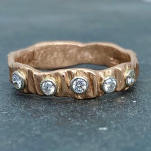 Load image into Gallery viewer, Textured Bark: Five-Diamond Rose Gold Ring