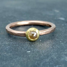 Load image into Gallery viewer, Forged: Champagne-Colored Diamond and Rose Gold Hammered Ring
