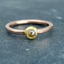 Load image into Gallery viewer, Forged: Champagne-Colored Diamond and Rose Gold Hammered Ring