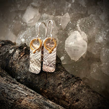 Load image into Gallery viewer, Gilded: Loop/Woven Rectangle Layered Drop Earrings