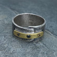 Load image into Gallery viewer, Modern Simplicity: Chocolate and Black Diamonds/Yellow Gold and Sterling Silver Ring