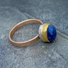 Load image into Gallery viewer, Natural Wonder: Blue Sapphire/Pink Diamonds Rose Gold Ring
