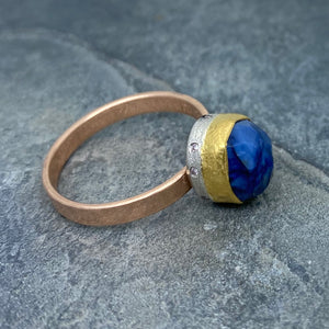Natural Wonder: Blue Sapphire/Pink Diamonds Rose Gold Ring