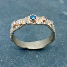 Load image into Gallery viewer, Textured Bark: Blue and White Diamonds/Palladium White Gold Ring