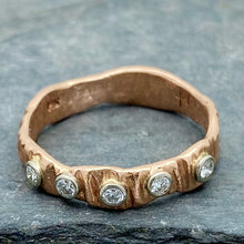 Load image into Gallery viewer, Textured Bark: Five-Diamond Rose Gold Ring
