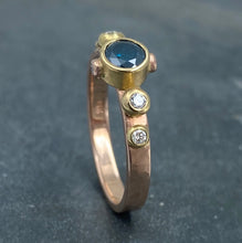 Load image into Gallery viewer, Contemporary Classical: Blue and White Diamonds Rose Gold Ring