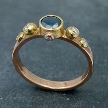 Load image into Gallery viewer, Contemporary Classical: Blue and White Diamonds Rose Gold Ring