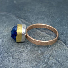 Load image into Gallery viewer, Natural Wonder: Blue Sapphire/Pink Diamonds Rose Gold Ring