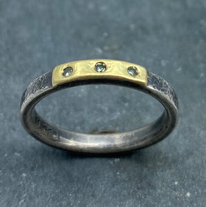 Modern Simplicity: Olive Green Diamonds and Sterling Silver Ring