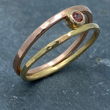 Load image into Gallery viewer, Parallel Universe: Padparadscha Sapphire and Yellow/Rose Gold Ring
