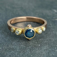 Load image into Gallery viewer, Contemporary Classical: Blue and White Diamonds Rose Gold Ring