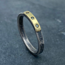 Load image into Gallery viewer, Modern Simplicity: Olive Green Diamonds and Sterling Silver Ring