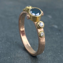 Load image into Gallery viewer, Contemporary Classical: Blue and White Diamonds Rose Gold Ring