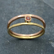 Load image into Gallery viewer, Parallel Universe: Padparadscha Sapphire and Yellow/Rose Gold Ring