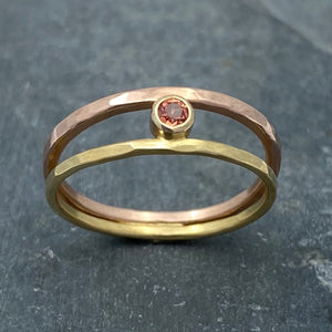 Parallel Universe: Padparadscha Sapphire and Yellow/Rose Gold Ring