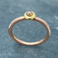 Load image into Gallery viewer, Forged: Champagne-Colored Diamond and Rose Gold Hammered Ring