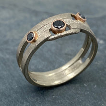 Load image into Gallery viewer, Geometry Perfected: Black Diamonds and Palladium White Gold Ring