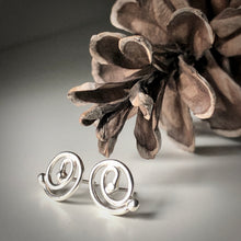 Load image into Gallery viewer, Spiral Trajectory: Coiled Rose Stud Earrings