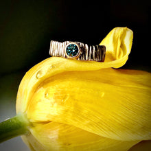 Load image into Gallery viewer, Textured Bark: Blue Diamond and Palladium White Gold Ring