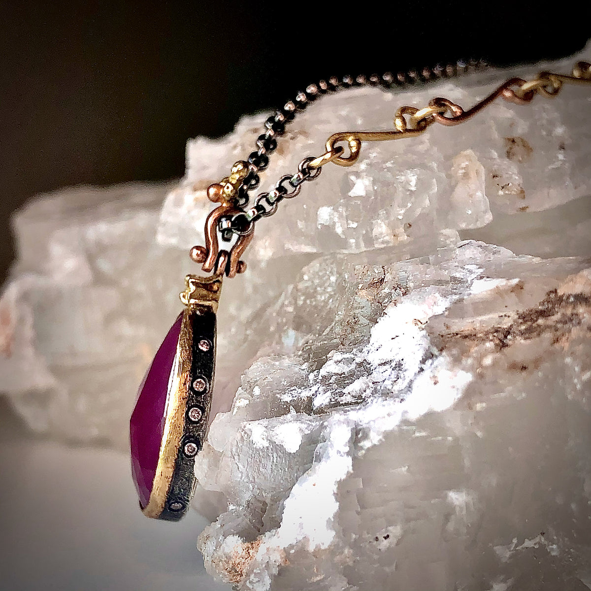 Beautiful #26 Big Teardrop Ruby Kyanite Necklace Pendant With Silver Chain Necklace | Big Gemstone Pendant | Big newest Kyanite Ruby Necklace