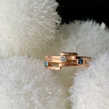 Load image into Gallery viewer, Geometry Perfected: White/Blue Diamonds Rose Gold Ring