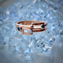 Load image into Gallery viewer, Geometry Perfected: White/Blue Diamonds Rose Gold Ring