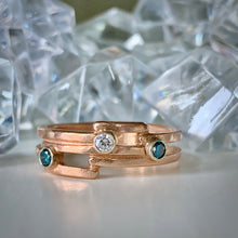 Load image into Gallery viewer, Geometry Perfected: White/Blue Diamonds Rose Gold Ring