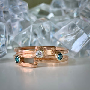 Geometry Perfected: White/Blue Diamonds Rose Gold Ring