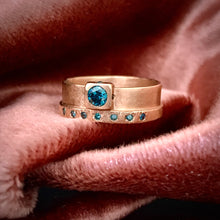 Load image into Gallery viewer, Rounded Rectangle: Blue Diamonds in Rose Gold Ring