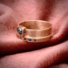 Load image into Gallery viewer, Rounded Rectangle: Blue Diamonds in Rose Gold Ring