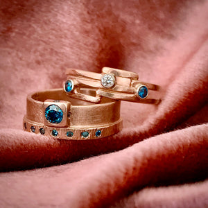 Geometry Perfected: White/Blue Diamonds Rose Gold Ring