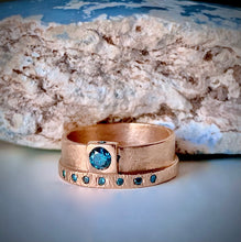 Load image into Gallery viewer, Rounded Rectangle: Blue Diamonds in Rose Gold Ring