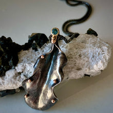 Load image into Gallery viewer, Organic Matter: Zinnia Petal/Blue Diamond Curvaceous Rivet Necklace